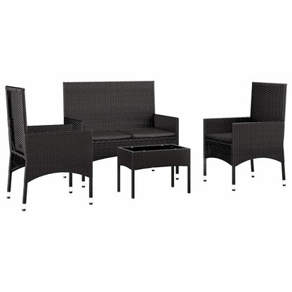 vidaXL Salon de jardin 4 pcs avec coussins Noir Résine tressée