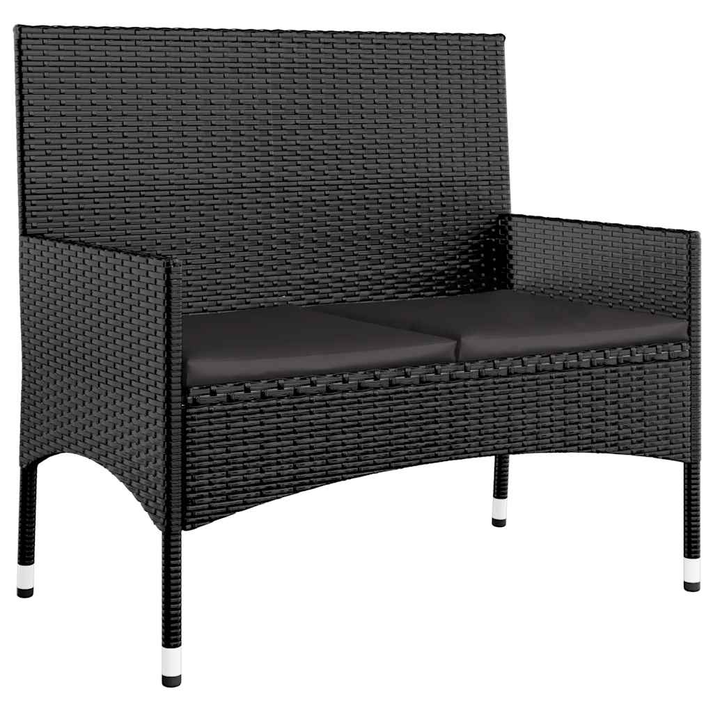 vidaXL Salon de jardin 4 pcs avec coussins Noir Résine tressée