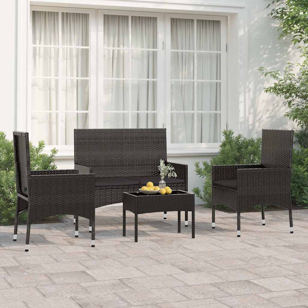 vidaXL Salon de jardin 4 pcs avec coussins Noir Résine tressée