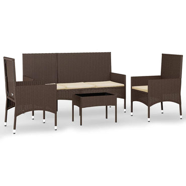 vidaXL Salon de jardin 4 pcs avec coussins marron résine tressée