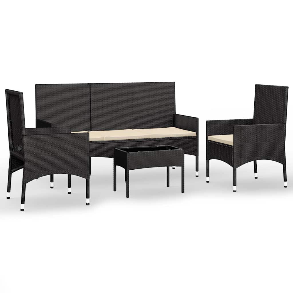 vidaXL Salon de jardin 4 pcs avec coussins Noir Résine tressée