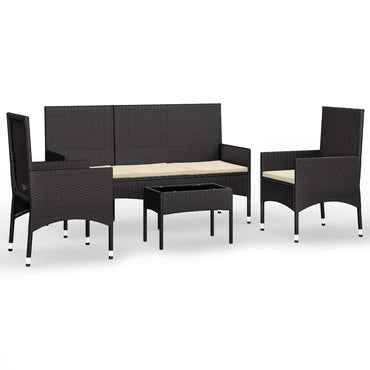 vidaXL Salon de jardin 4 pcs avec coussins Noir Résine tressée