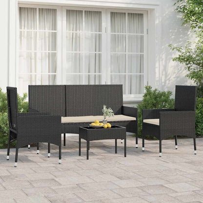 vidaXL Salon de jardin 4 pcs avec coussins Noir Résine tressée