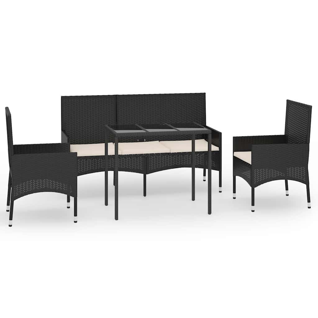 vidaXL Salon de jardin 4 pcs avec coussins Noir Résine tressée