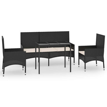 vidaXL Salon de jardin 4 pcs avec coussins Noir Résine tressée
