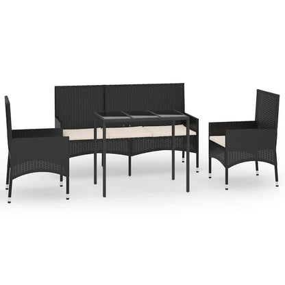 vidaXL Salon de jardin 4 pcs avec coussins Noir Résine tressée