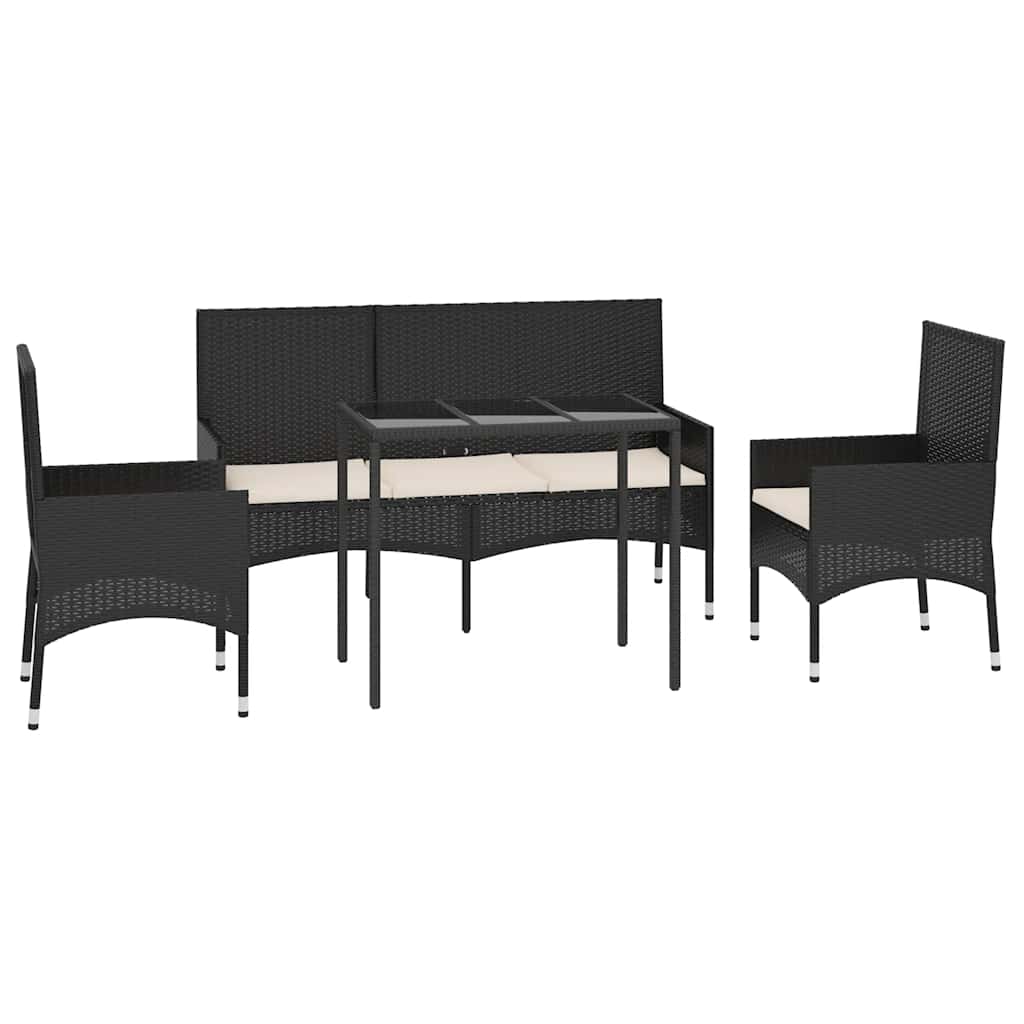 vidaXL Salon de jardin 4 pcs avec coussins Noir Résine tressée