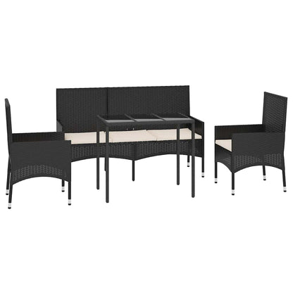 vidaXL Salon de jardin 4 pcs avec coussins Noir Résine tressée