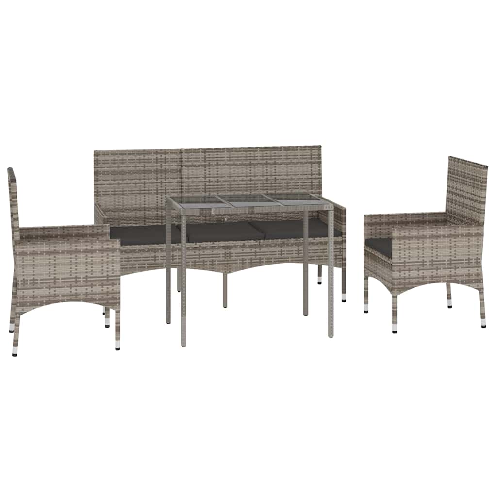vidaXL 4-tlg. Garten-Lounge-Set mit Kissen Grau Poly Rattan