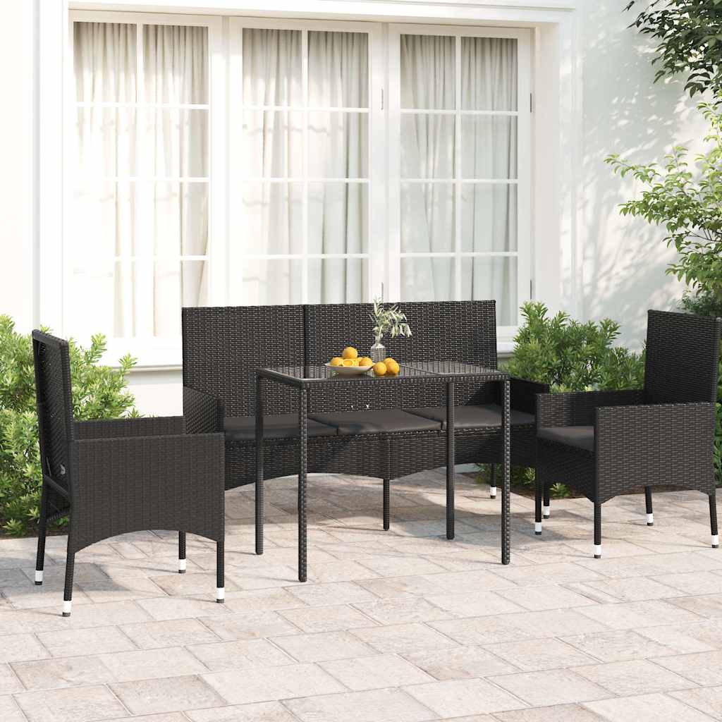 vidaXL Salon de jardin 4 pcs avec coussins Noir Résine tressée