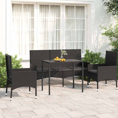 vidaXL Salon de jardin 4 pcs avec coussins Noir Résine tressée