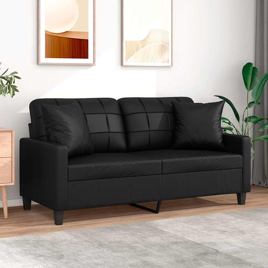 vidaXL 2-Sitzer-Sofa mit Kissen Schwarz 140 cm Kunstleder