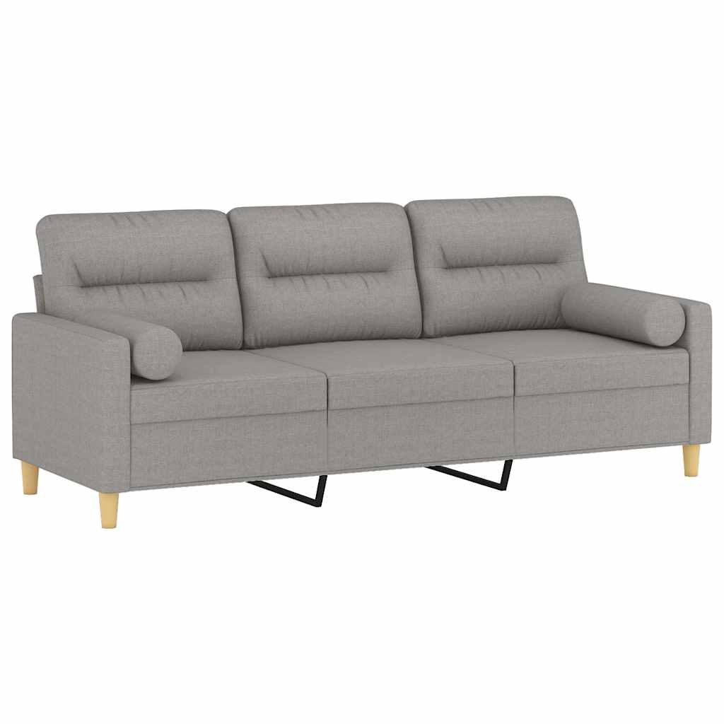 vidaXL 3-Sitzer-Sofa mit Kissen Hellgrau 180 cm Stoff