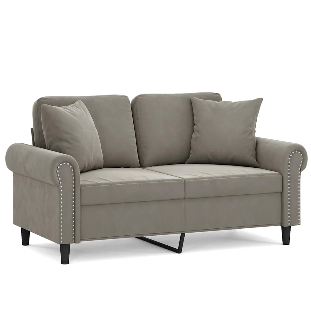 vidaXL Canapé 2 places avec coussins Gris clair 120 cm Velours