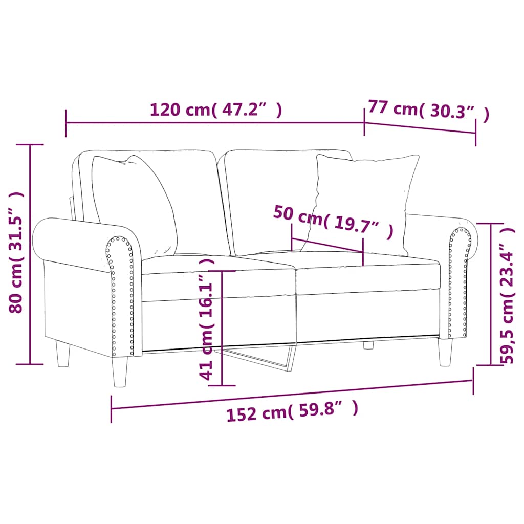 vidaXL Canapé 2 places avec coussins Gris clair 120 cm Velours