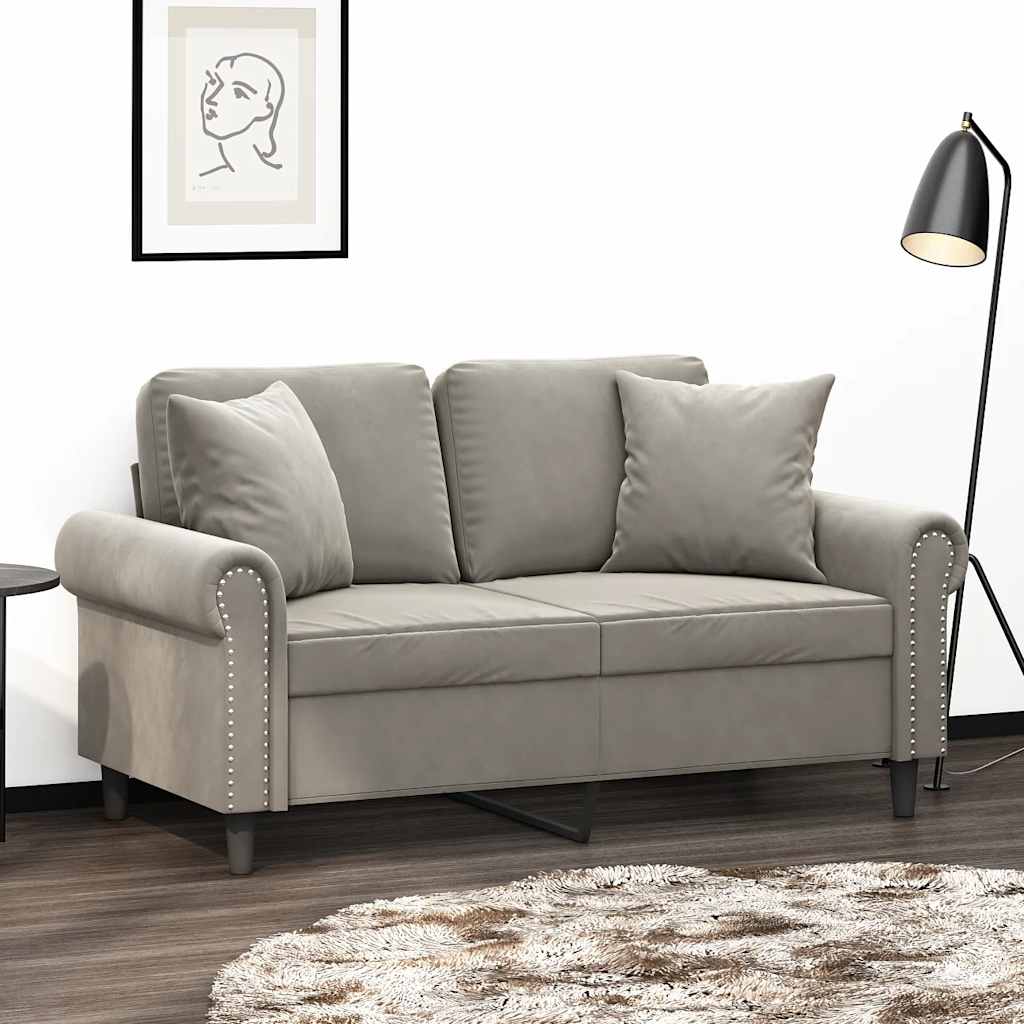 vidaXL Canapé 2 places avec coussins Gris clair 120 cm Velours