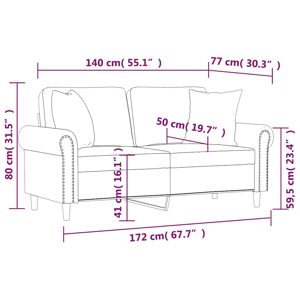 vidaXL 2-Sitzer-Sofa mit Kissen Hellgrau 140 cm Samt