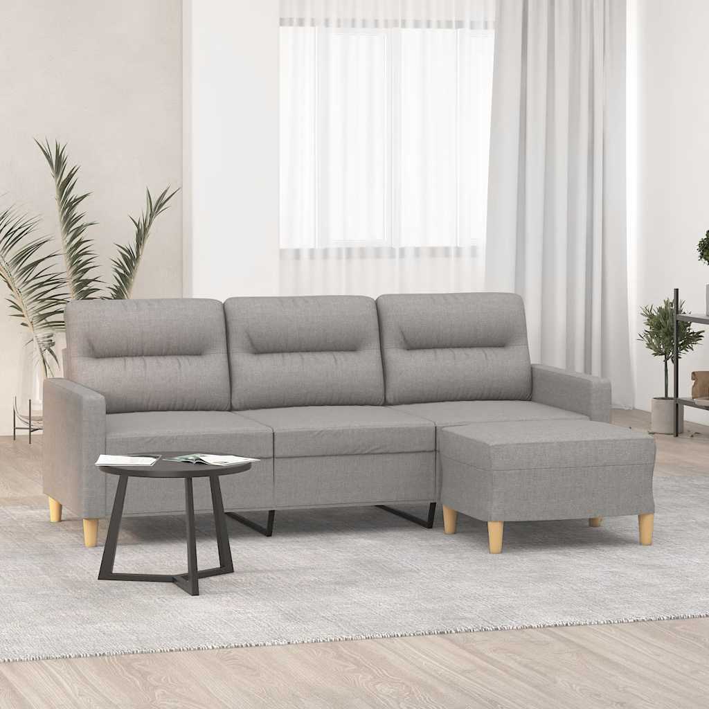 vidaXL 3-Sitzer-Sofa mit Hocker Hellgrau 180 cm Stoff