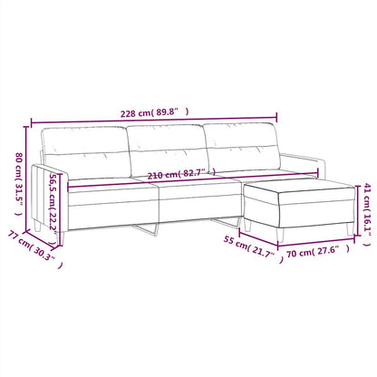 vidaXL 3-Sitzer-Sofa mit Hocker Dunkelgrau 210 cm Stoff
