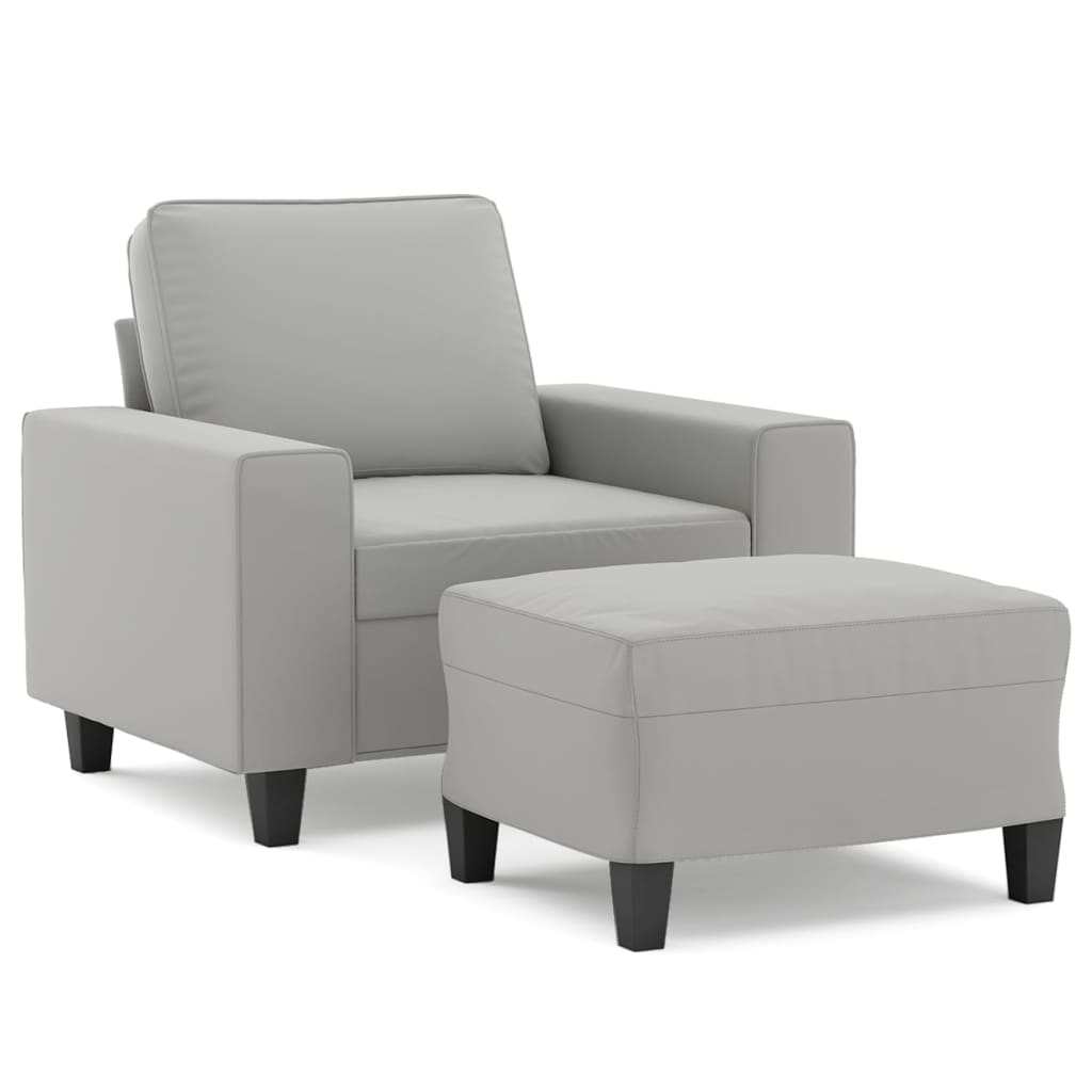 vidaXL Sessel mit Hocker Hellgrau 60 cm Mikrofasergewebe