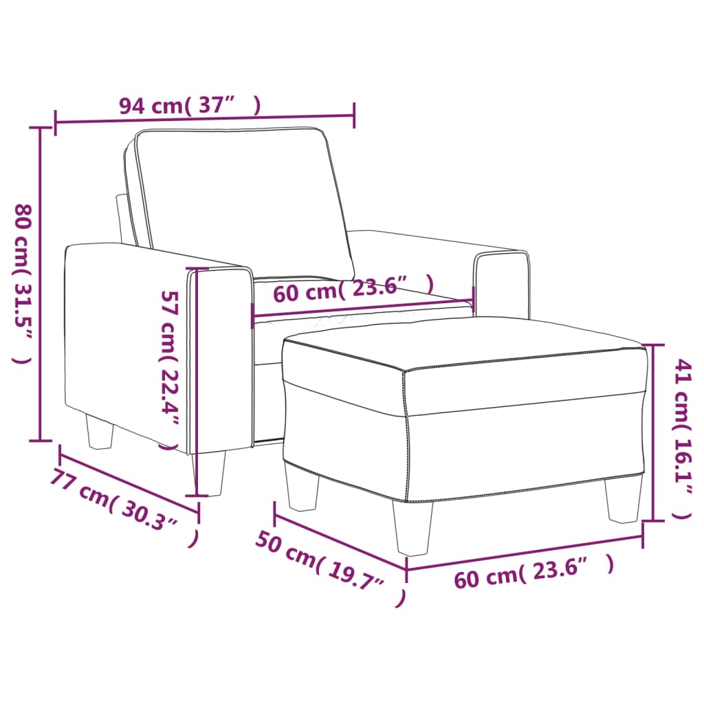 vidaXL Sessel mit Hocker Hellgrau 60 cm Mikrofasergewebe