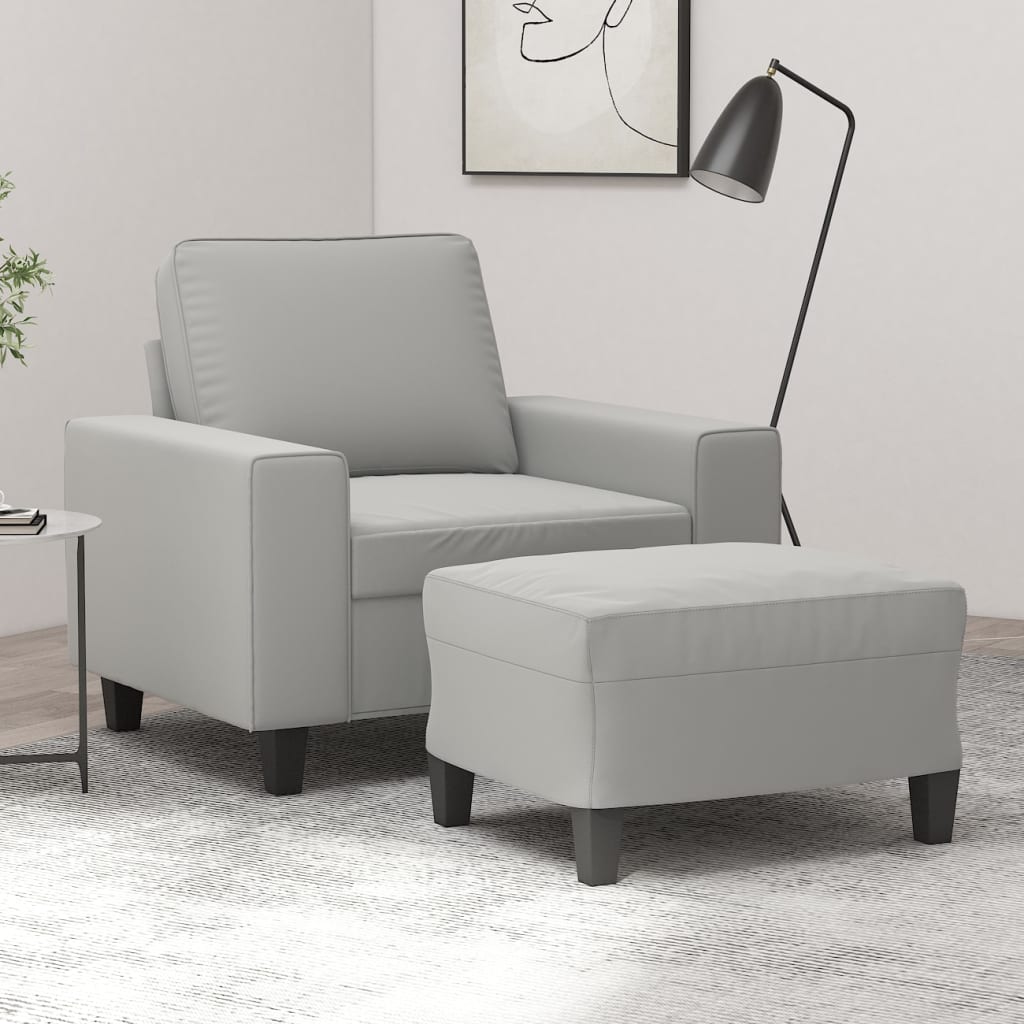 vidaXL Sessel mit Hocker Hellgrau 60 cm Mikrofasergewebe