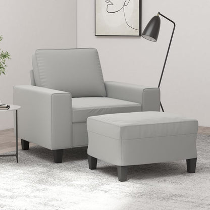 vidaXL Sessel mit Hocker Hellgrau 60 cm Mikrofasergewebe