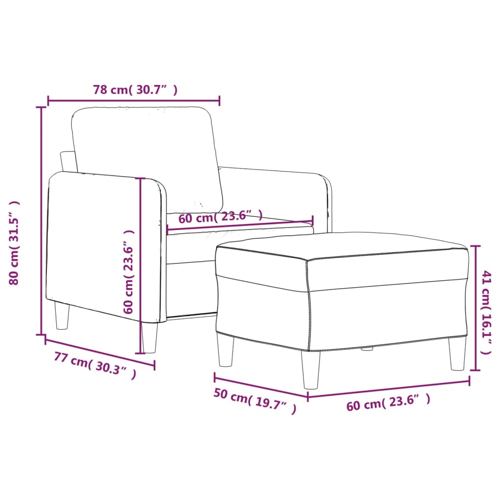 vidaXL Sessel mit Hocker Hellgrau 60 cm Stoff