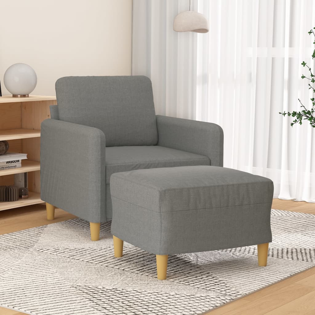 vidaXL Sessel mit Hocker Dunkelgrau 60 cm Stoff