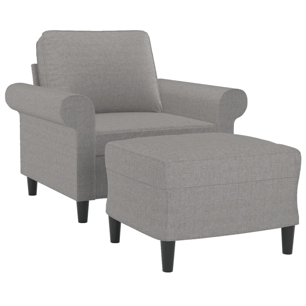vidaXL Sessel mit Hocker Hellgrau 60 cm Stoff