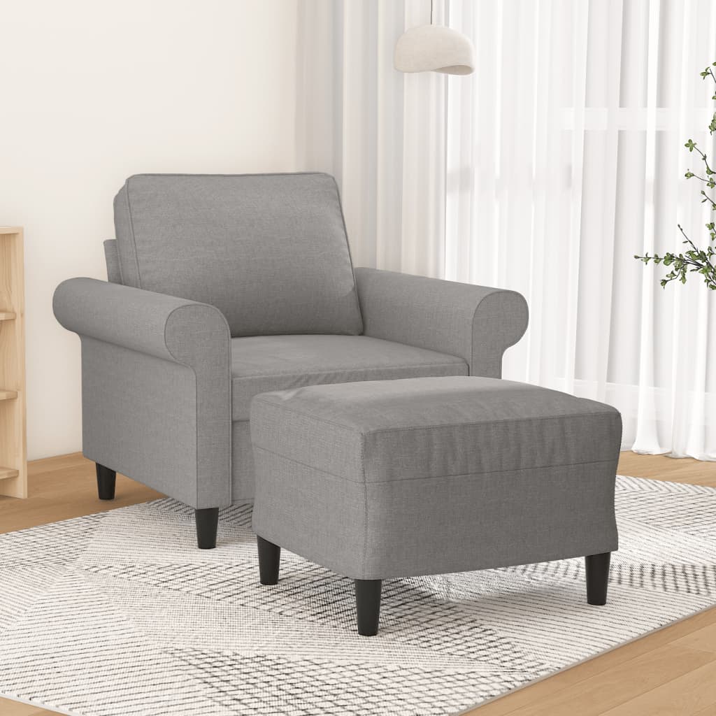 vidaXL Sessel mit Hocker Hellgrau 60 cm Stoff