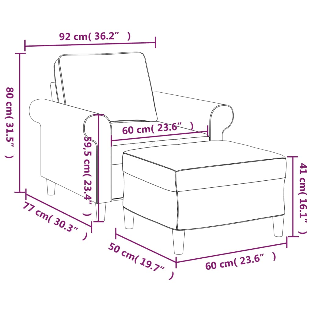vidaXL Sessel mit Hocker Dunkelgrau 60 cm Stoff