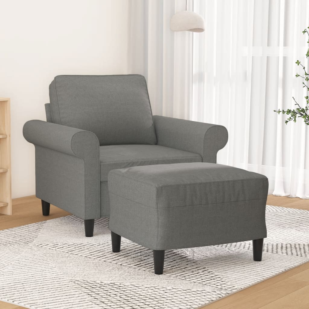 vidaXL Sessel mit Hocker Dunkelgrau 60 cm Stoff