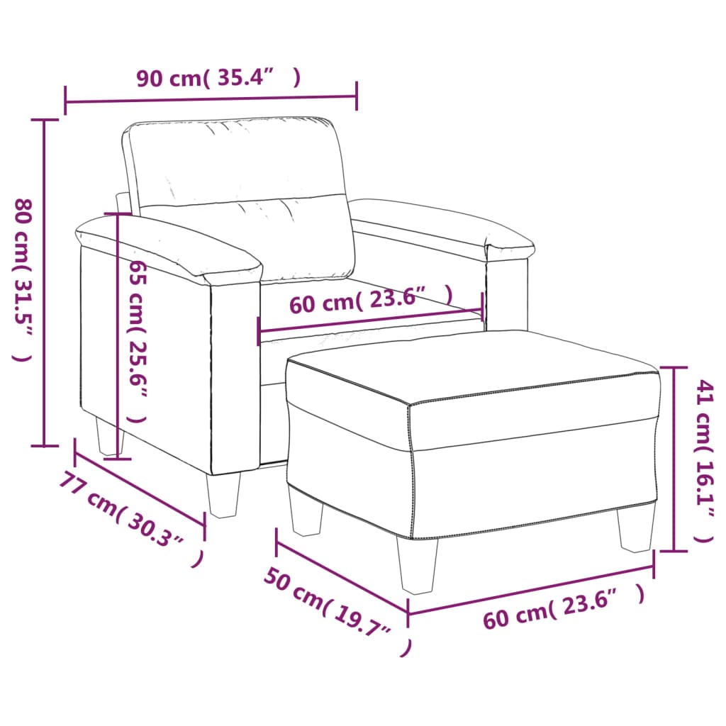 vidaXL Sessel mit Hocker Hellgrau 60 cm Mikrofasergewebe