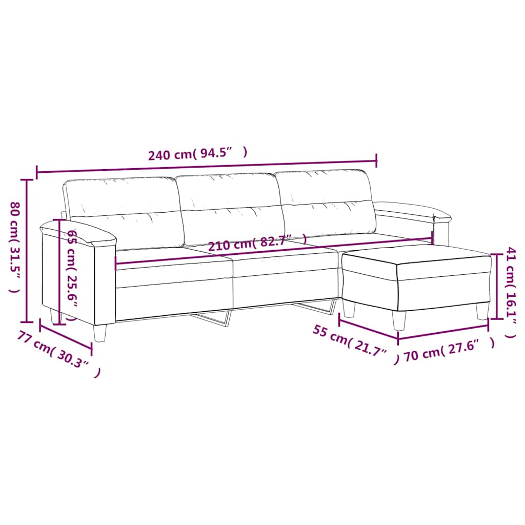 vidaXL 3-Sitzer-Sofa mit Hocker Dunkelgrau 210 cm Mikrofasergewebe