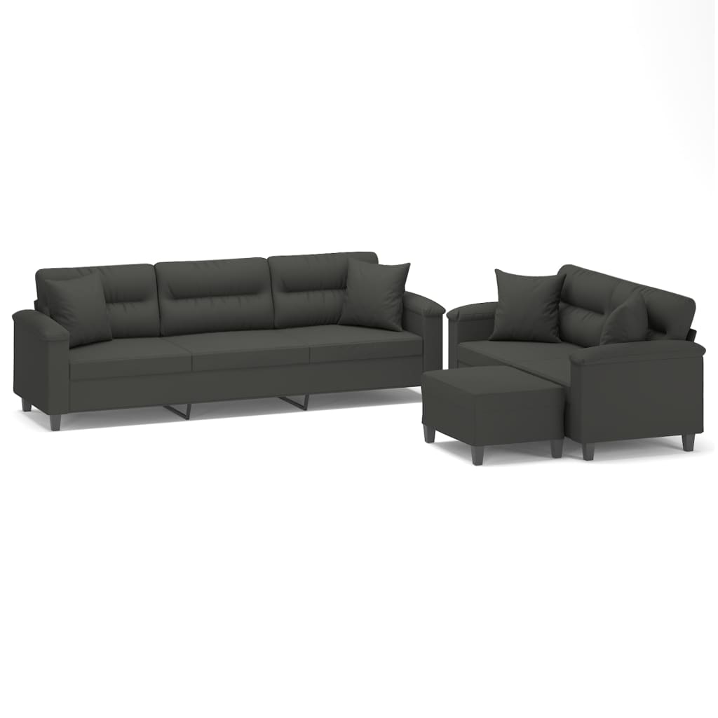 vidaXL Ensemble de canapés 3 pcs avec coussins Gris foncé Tissu microfibre