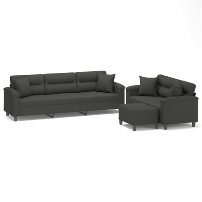vidaXL Ensemble de canapés 3 pcs avec coussins Gris foncé Tissu microfibre