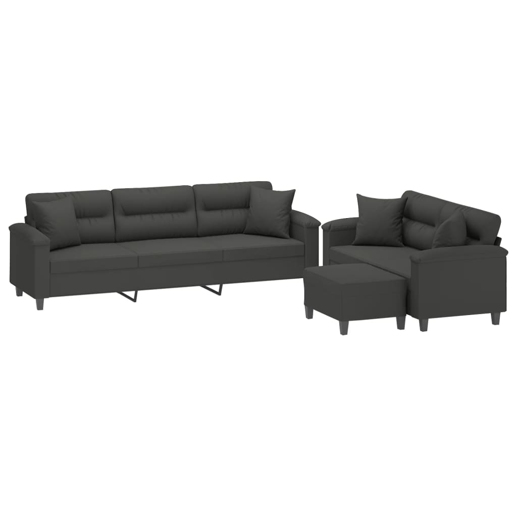 vidaXL Ensemble de canapés 3 pcs avec coussins Gris foncé Tissu microfibre