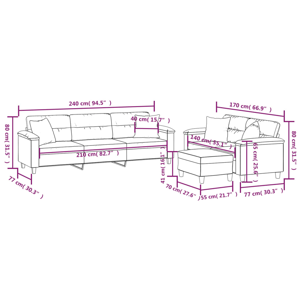 vidaXL Ensemble de canapés 3 pcs avec coussins Gris foncé Tissu microfibre