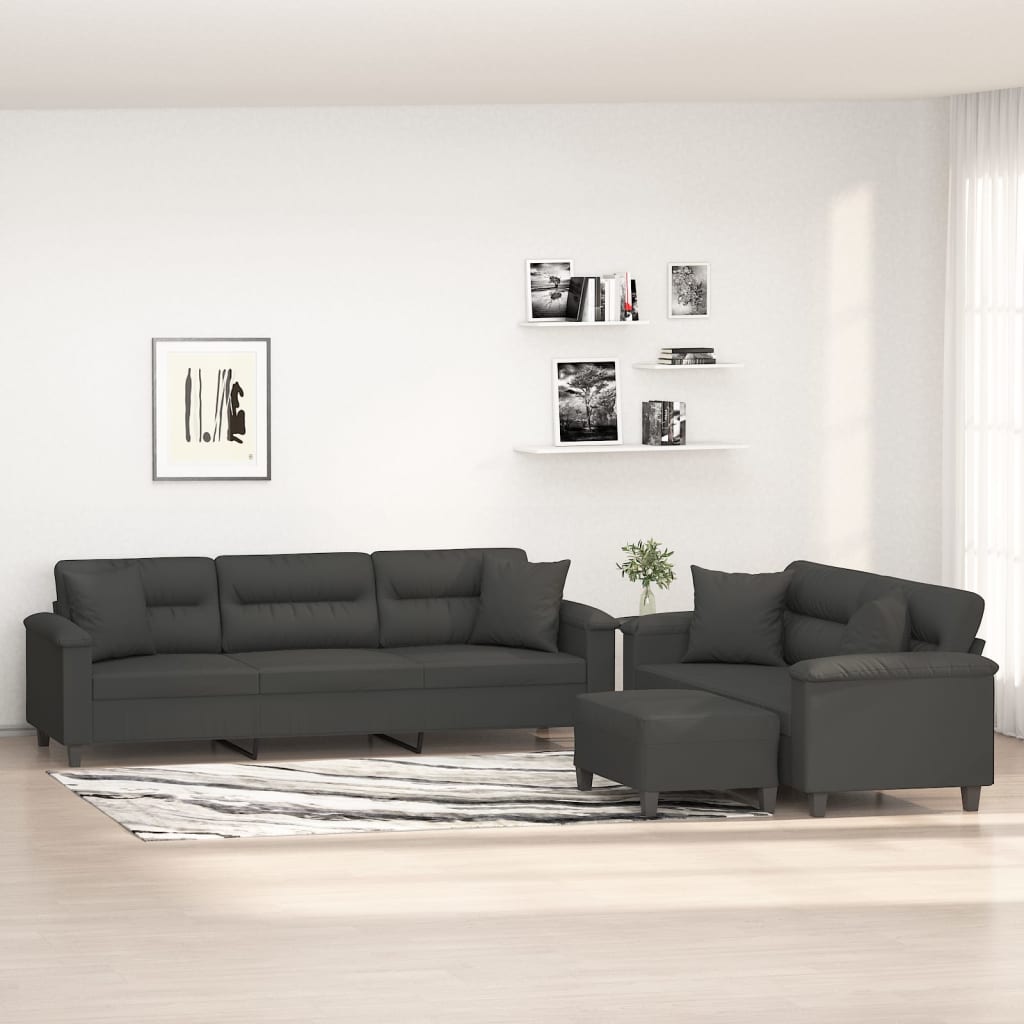 vidaXL Ensemble de canapés 3 pcs avec coussins Gris foncé Tissu microfibre