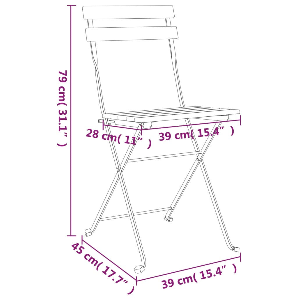 vidaXL 5-tlg. Bistro-Set Klappbar Massivholz Akazie und Stahl