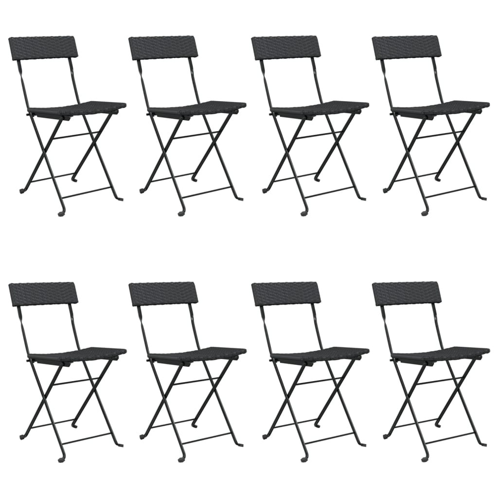 vidaXL Chaises de bistrot pliantes 8 pcs Noir Résine tressée et Acier