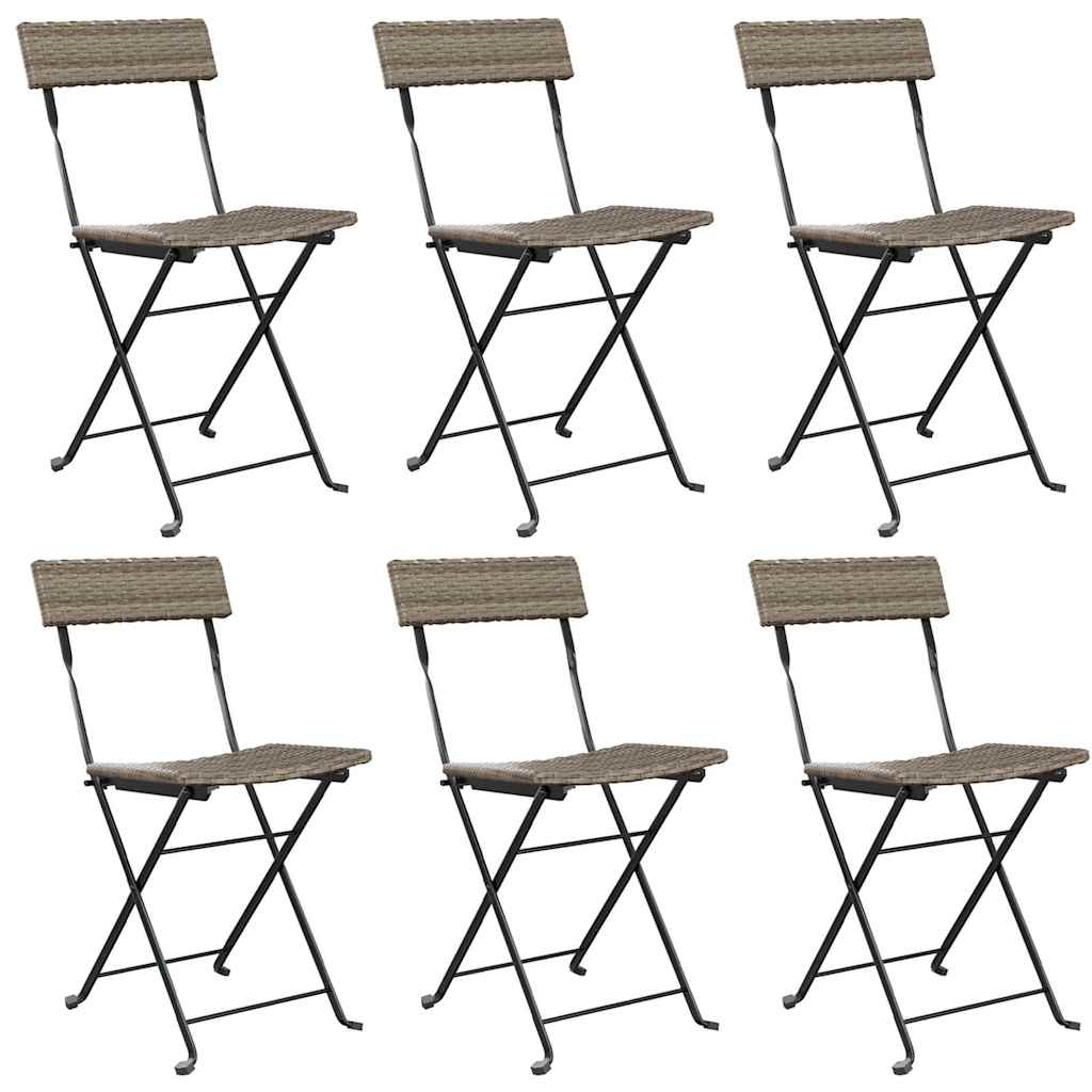 vidaXL Bistrostühle 6 Stk. Klappbar Grau Poly Rattan und Stahl