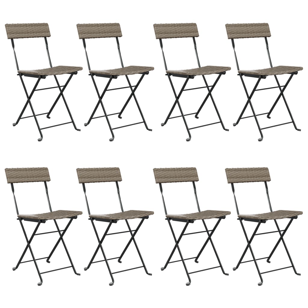 vidaXL Bistrostühle 8 Stk. Klappbar Grau Poly Rattan und Stahl