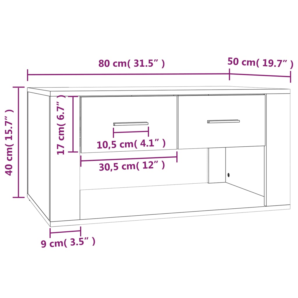 vidaXL Couchtisch Grau Sonoma 80x50x40 cm Holzwerkstoff