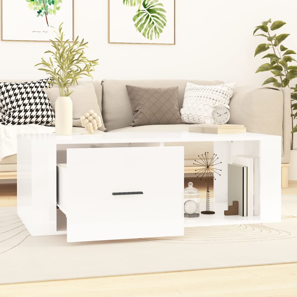 vidaXL Table basse Blanc brillant 100x50,5x35 cm Bois d'ingénierie