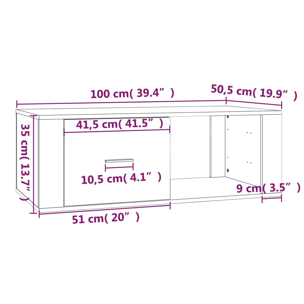 vidaXL Couchtisch Sonoma-Eiche 100x50,5x35 cm Holzwerkstoff