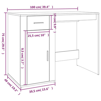 vidaXL Bureau noir 100x49x75 cm en bois d'ingénierie