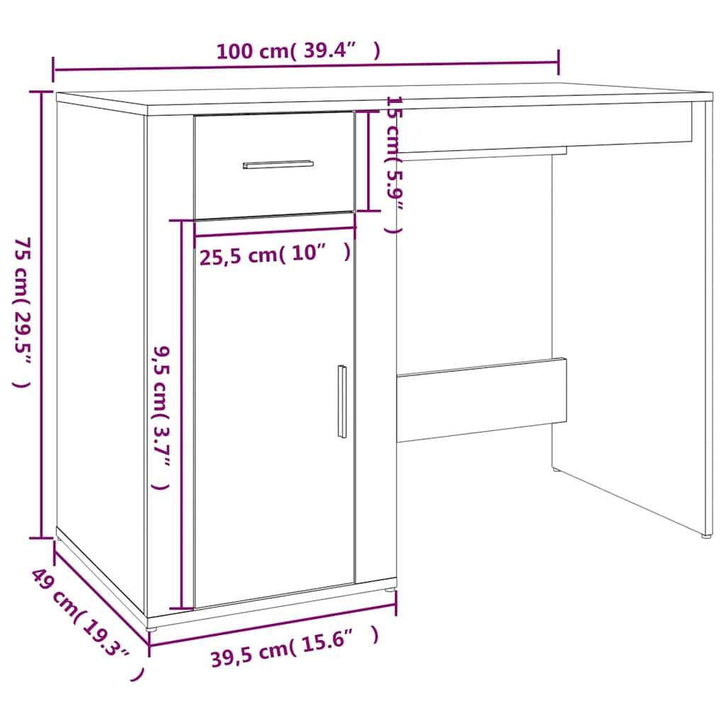 vidaXL Bureau Gris Sonoma 100x49x75 cm Bois d'ingénierie