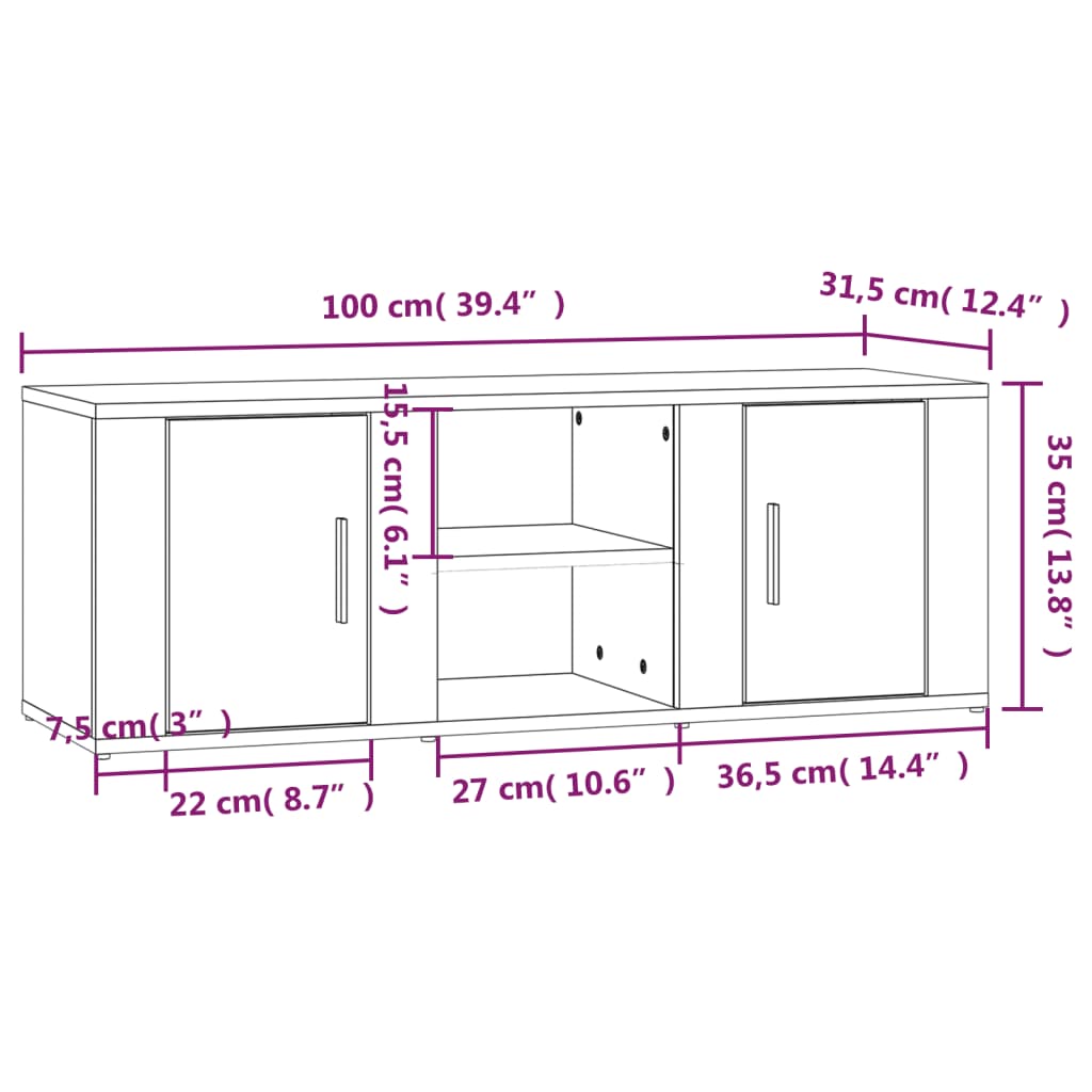 vidaXL Meuble TV chêne fumé 100x31,5x35 cm bois d'ingénierie